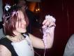 playing with her ball of silly string